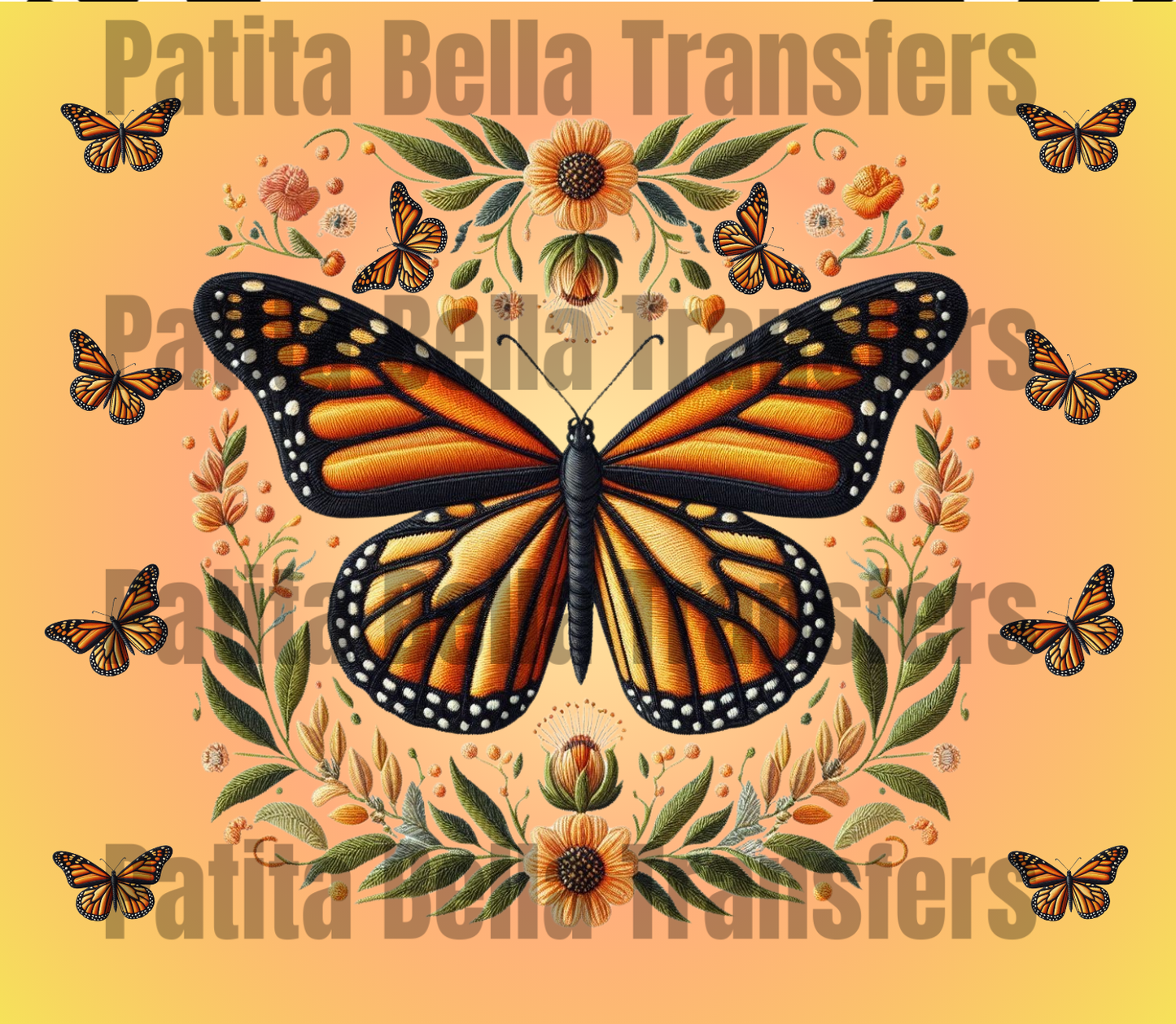 T193 Monarca Mariposa transfer para sublimacion tumbler de 20oz