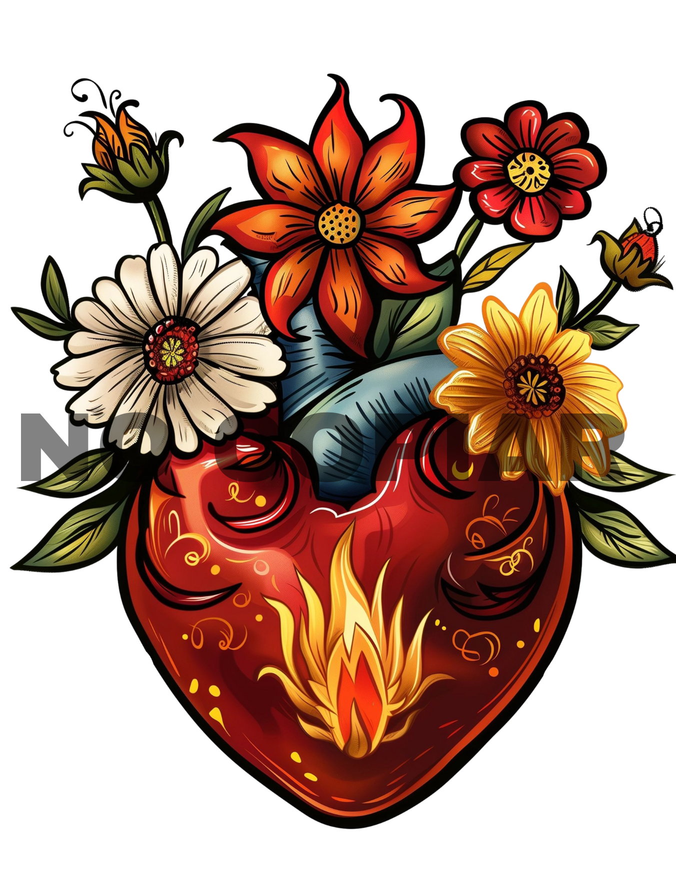 E14 Corazones Flores transfer de sublimación para playera