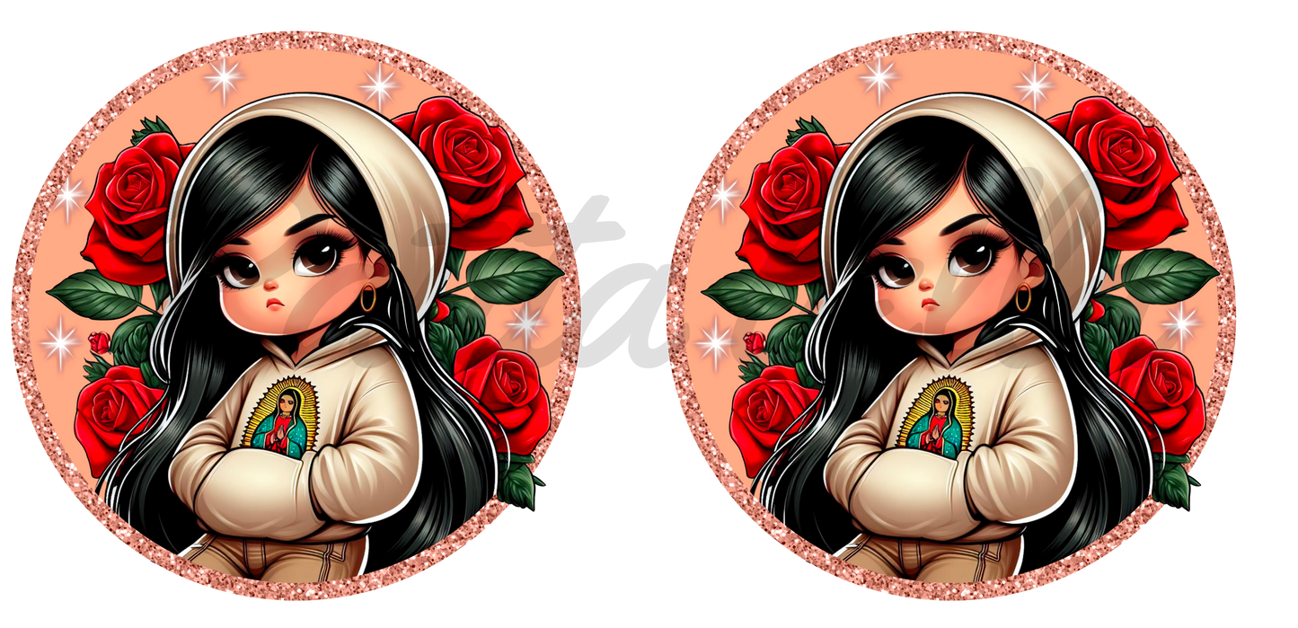Q37 Chicana Rosas sticker vinil de vaso cristal 16oz