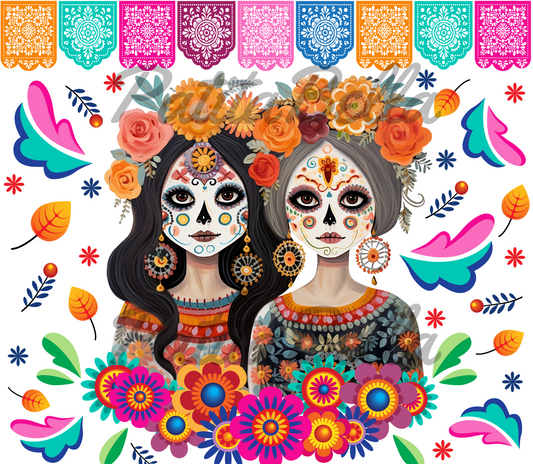 T270 Dia De Los Muertos Catrinas transfer para sublimacion tumbler de 20oz