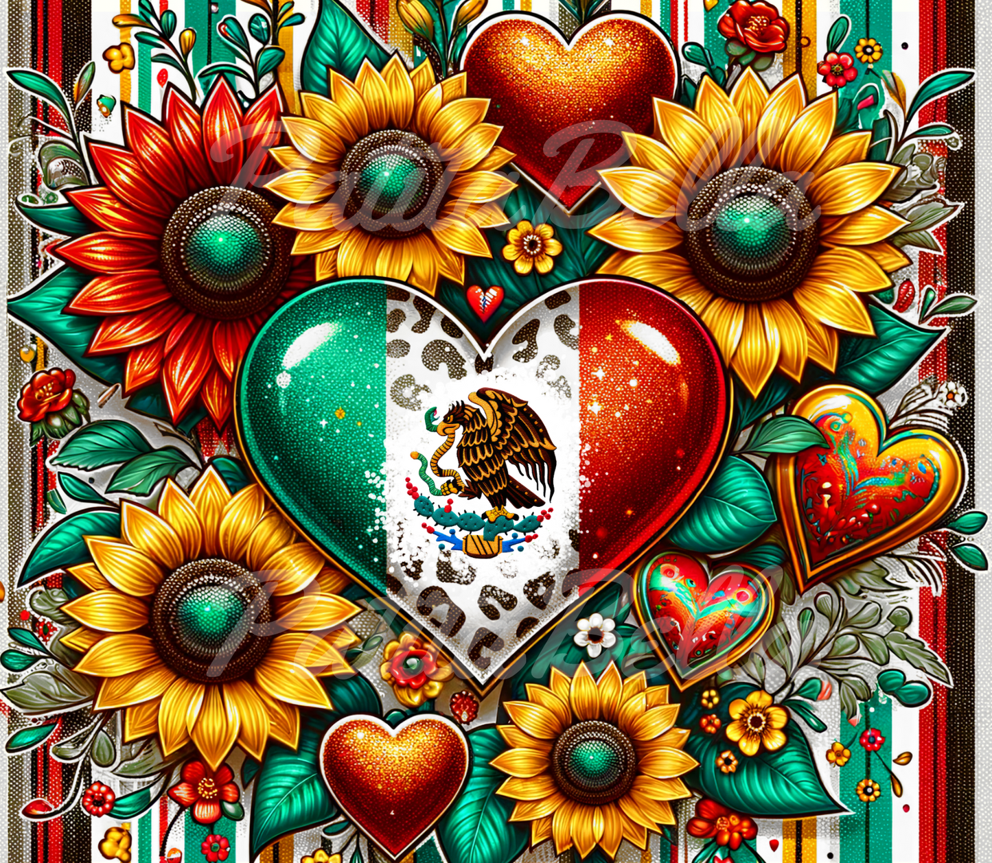 T288 Corazon Girasol Mexico transfer para sublimacion tumbler de 20oz