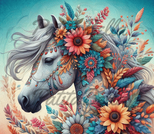 T301 Caballo Flores transfer para sublimacion tumbler de 20oz
