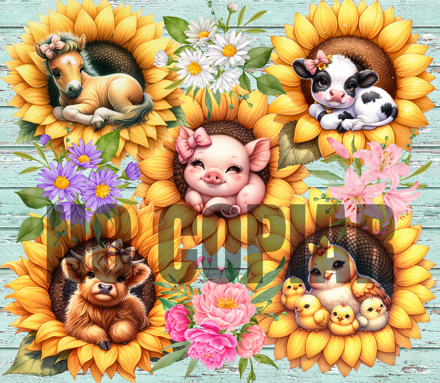 T373 Animales Bebe transfer para sublimar tumbler de 20 oz