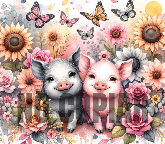 T379 Piggy Girasol transfer para sublimar tumbler de 20 oz