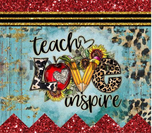 T93 Teach Love Inspire transfer para sublimacion tumbler de 20oz