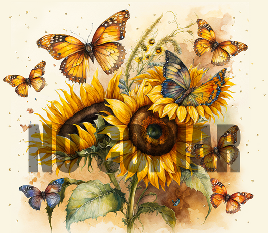 T383 Girasol Y Mariposas transfer para sublimar tumbler de 20 oz