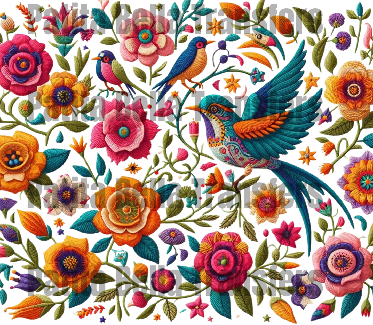 T16 Pajarito Flores transfer para sublimacion tumbler de 20oz