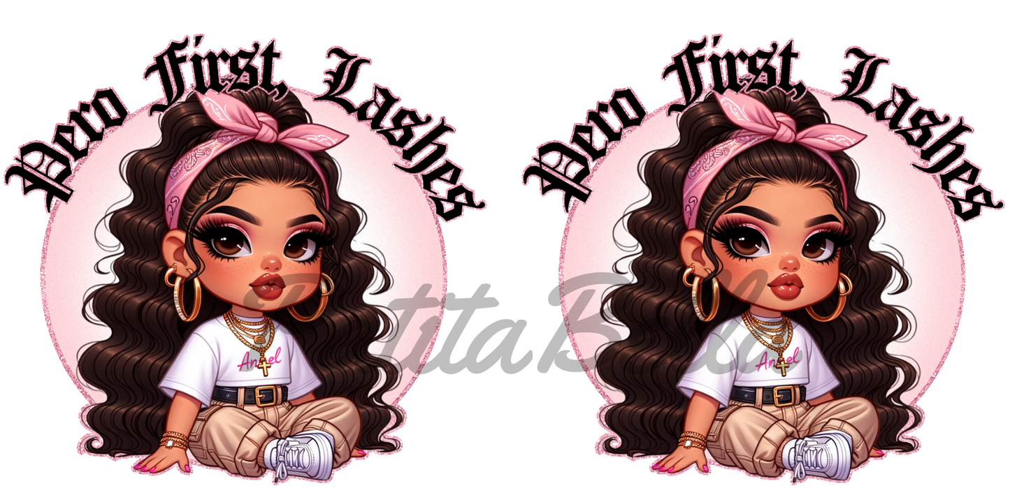 Q76 Pero First Lashes sticker de vinil para vaso de 16 oz