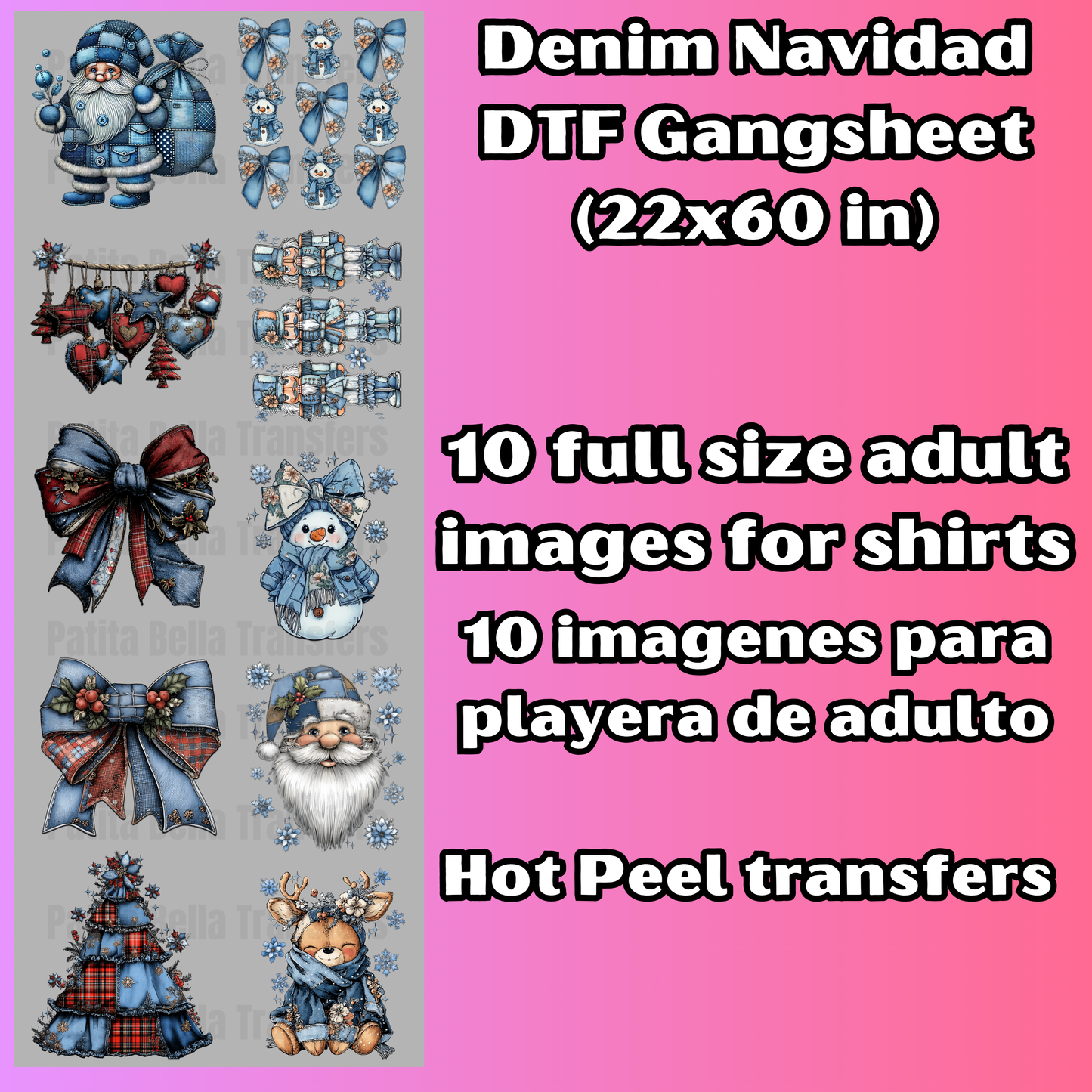 G48 Denim Navidad Hot Peel DTF Gang Sheet