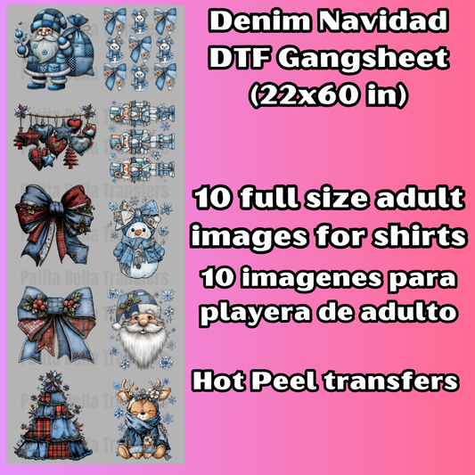 G48 Denim Navidad Hot Peel DTF Gang Sheet