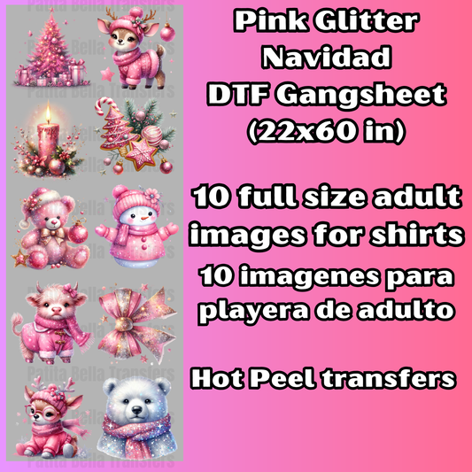 G49 Pink Glitter Navidad Hot Peel DTF Gang Sheet