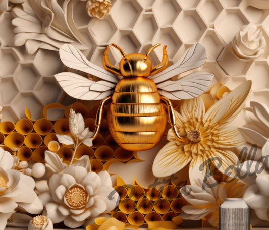 B153 Abeja Dorado Y Blanco Vinil Para Tumbler/termo 20oz