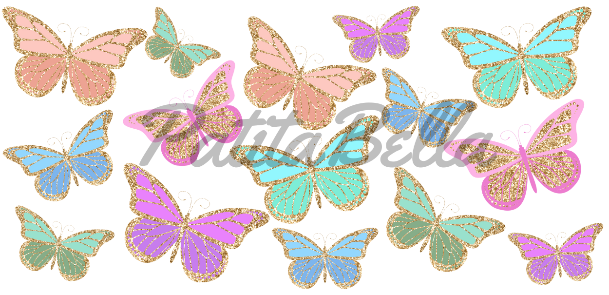 Q12 Mariposas Glitter sticker vinil de vaso cristal 16oz