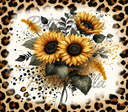 T222 Girasol Leopard transfer para sublimacion tumbler de 20oz