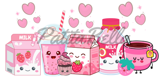 Q10 Leche Fresa Valentines sticker vinil de vaso cristal 16oz