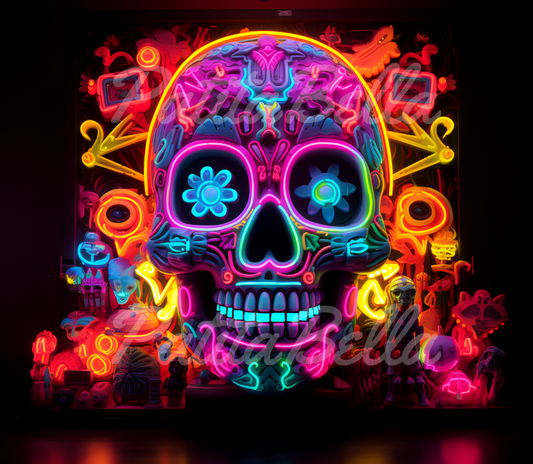 B179 Neon Calavera vinil para tumbler de 20 oz