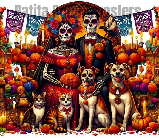 T258 Dia De Los Muertos transfer para sublimacion tumbler de 20oz