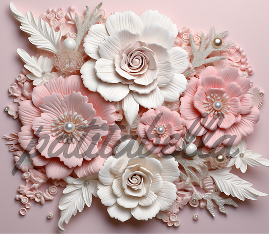 T273 FLORES Y PERLAS   transfer para sublimar tumbler de 20 0z