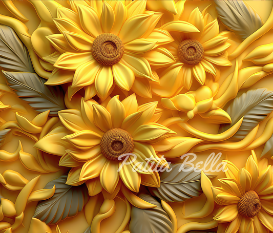 T197 FLORES AMARILLAS 3D transfer para sublimar tumbler de 20 onzas