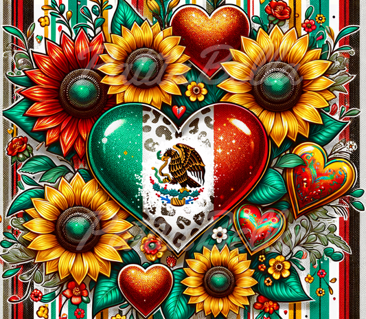 T288 Corazon Girasol Mexico transfer para sublimacion tumbler de 20oz