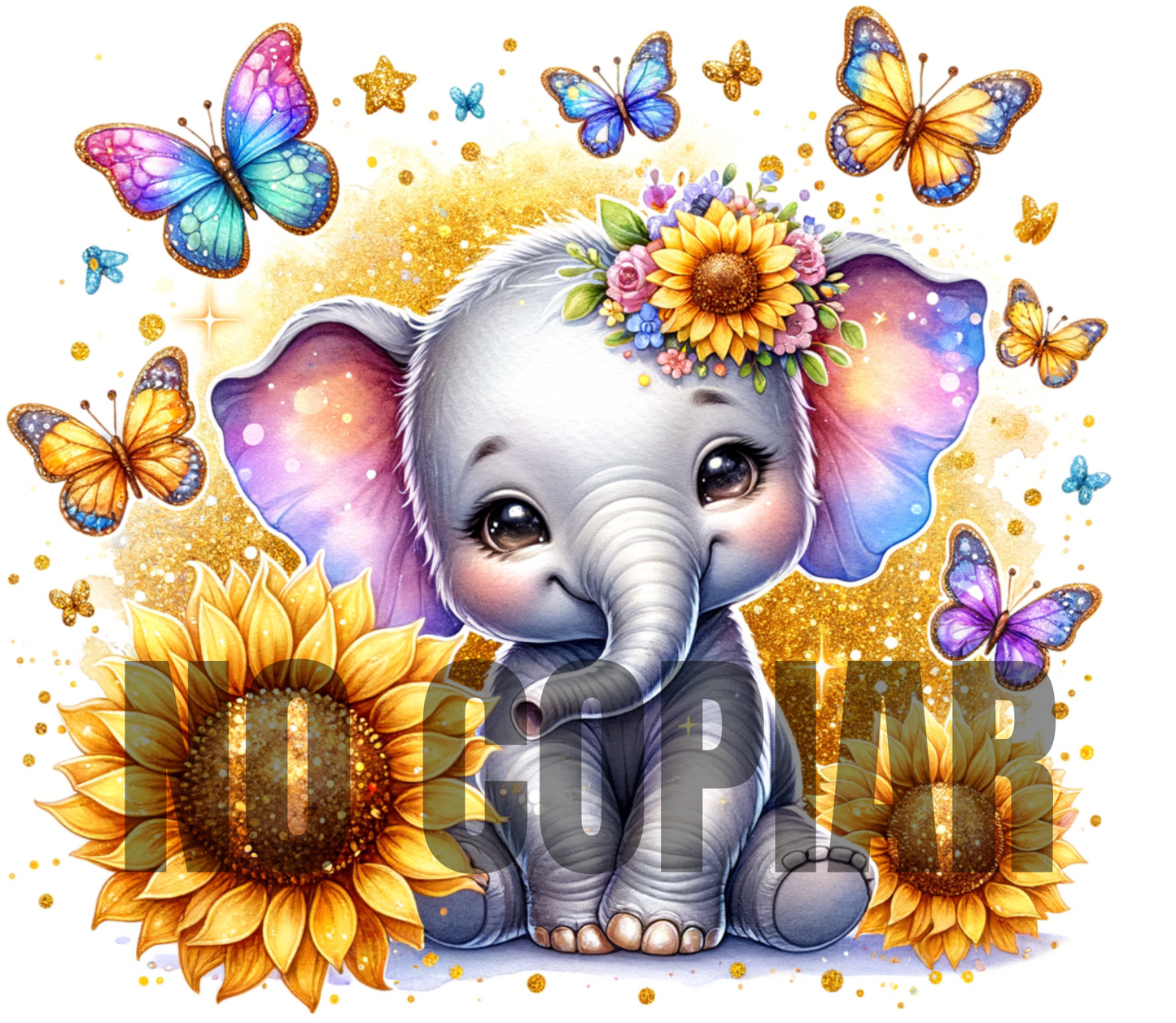 T358 Elefante Mariposas  transfer para sublimar tumbler de 20 oz