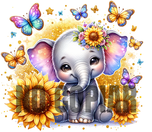 T358 Elefante Mariposas  transfer para sublimar tumbler de 20 oz