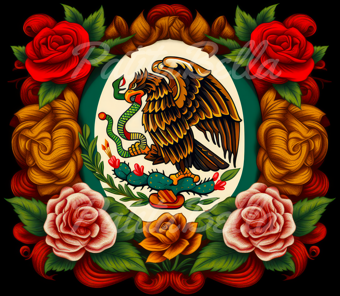 B225 Rosas Mexico Aguila vinil para tumbler de 20 oz