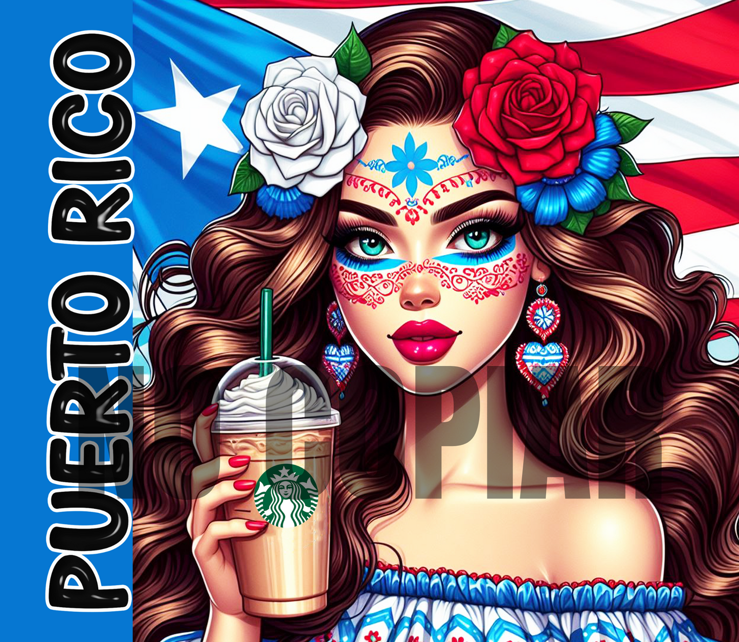 T362 Puerto Rico Caffe transfer para sublimar tumbler de 20 oz