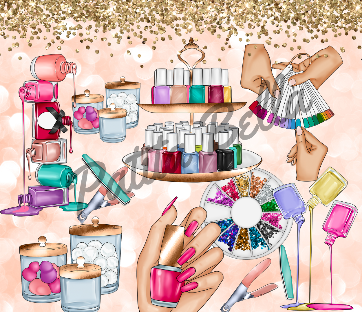 T128 Uñas Salon Transfer Sublimar Para Tumbler/Termos de 20oz