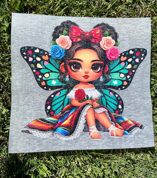 F11 Mariposas Latina Glitter transfer de playera