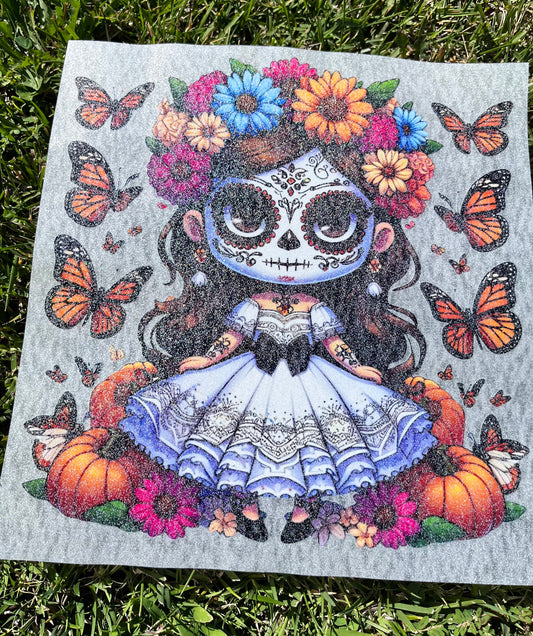 F6 Catrina Mariposas Glitter transfer de playera