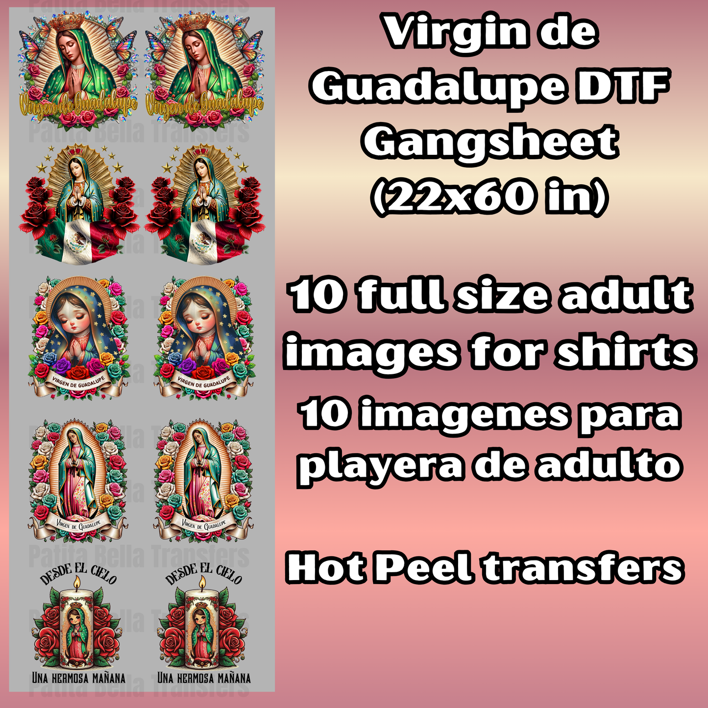 G35 Virgen De Guadalupe Hot Peel DTF Gang Sheet