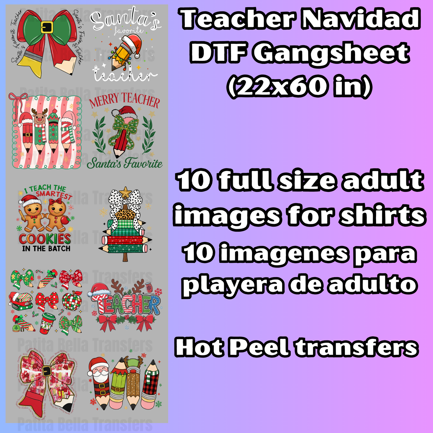 G58 Teacher Navidad Hot Peel DTF Gang Sheet