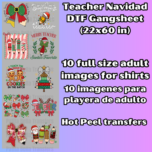 G58 Teacher Navidad Hot Peel DTF Gang Sheet