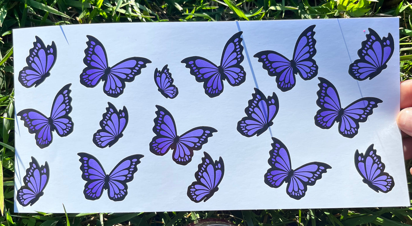 Q53 MARIPOSA MORADA  STICKER DE VINIL DE VASO 16 OZ
