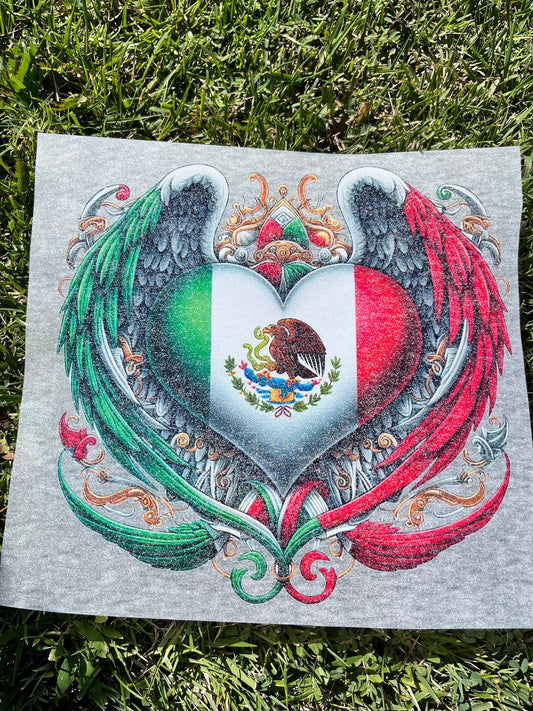 F19 Mexicano Corazon Glitter transfer de playera