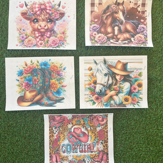 PT1 Paquete de 10 pcs (2 de cada diseño) / sublimacion transfers para tumbler 20oz