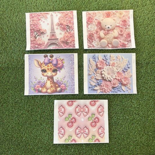 PT2 Paquete de 10 pcs (2 de cada diseño) / sublimacion transfers para tumbler 20oz