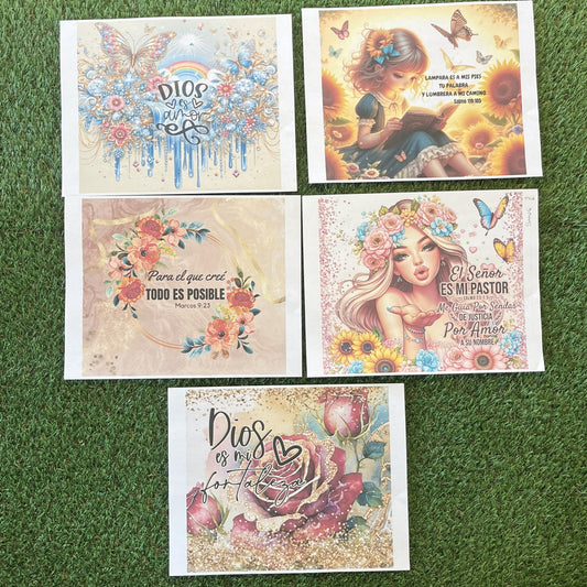 PT5 Paquete de 10 pcs (2 de cada diseño) / sublimacion transfers para tumbler 20oz