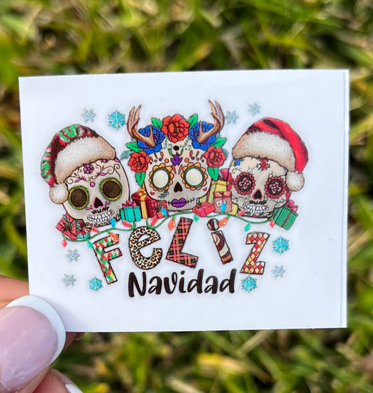 V9 Feliz Navidad Catrinas transfer uvdtf para vaso tequilero