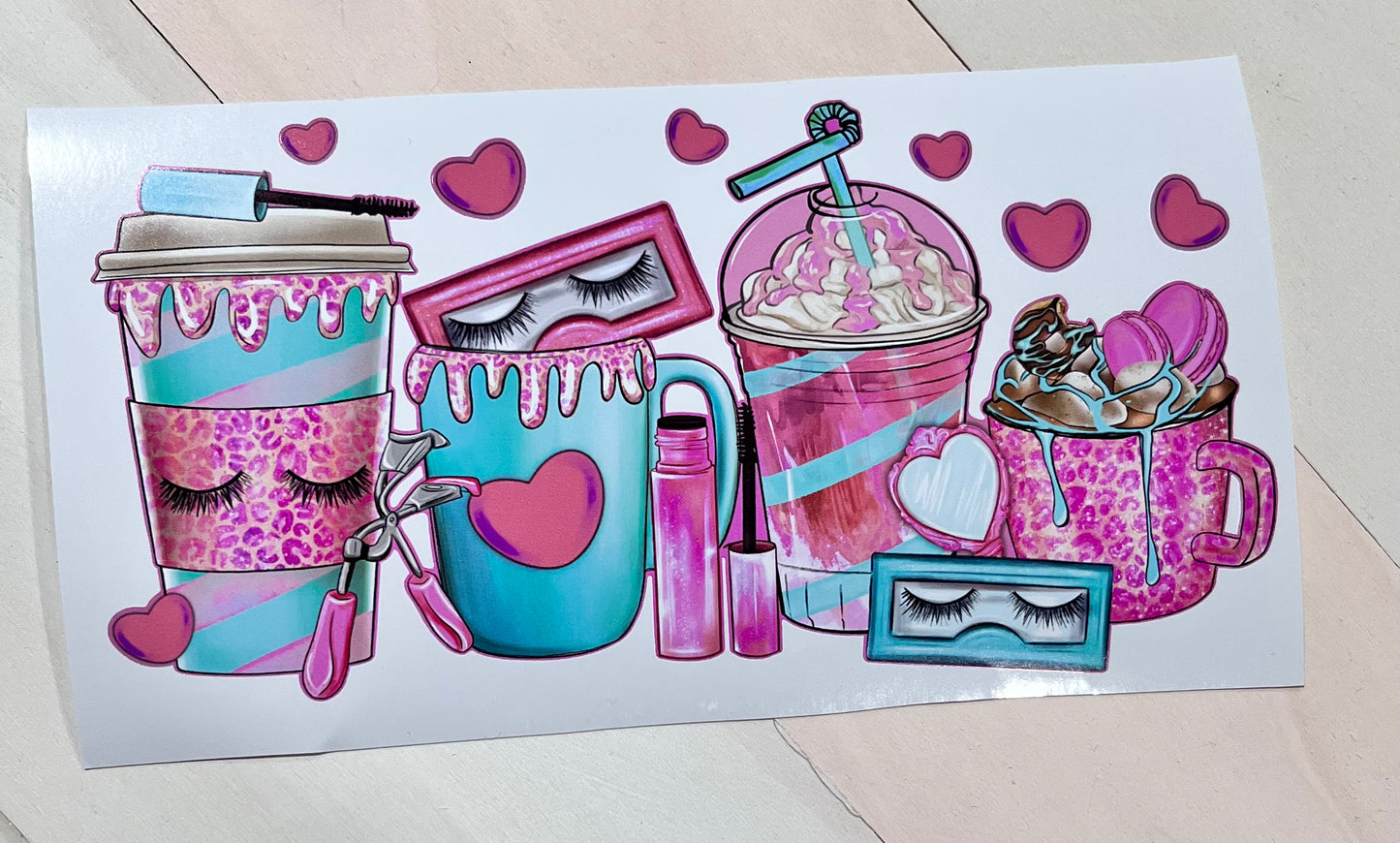 Q26 Maquillaje Frappe sticker vinil de vaso cristal 16oz