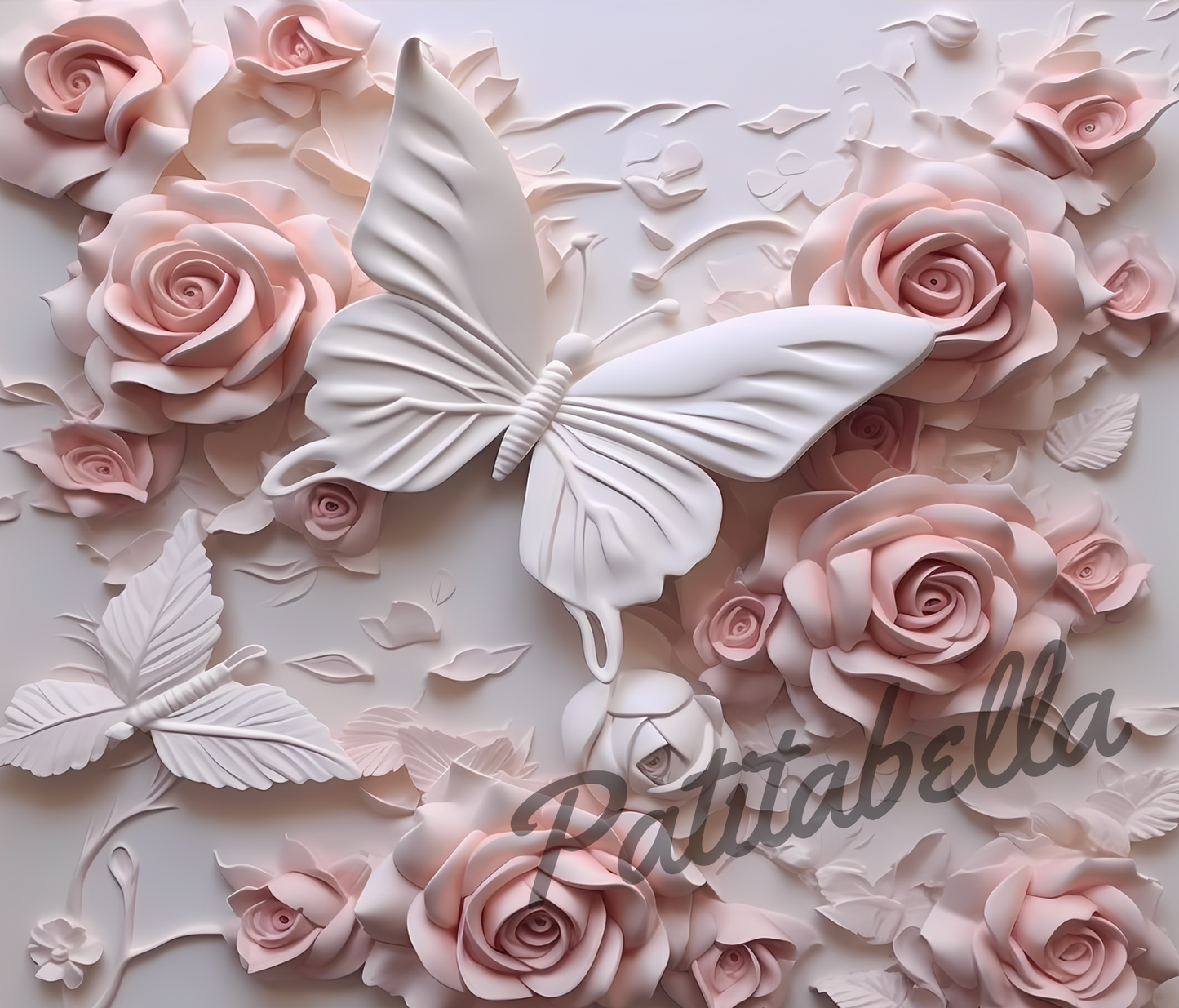 T171 Mariposas Y Rosas Blancas transfer para sublimar tumbler de 20oz