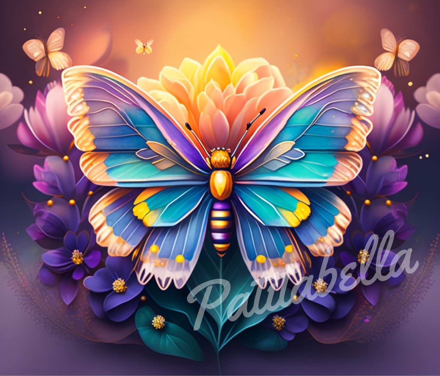 T172 Mariposas Azul/Morado transfer para sublimar tumbler de 20oz